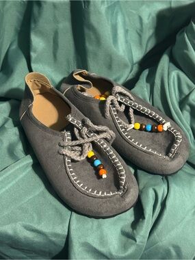 Gray Beaded Moccasin Women’s Shoes